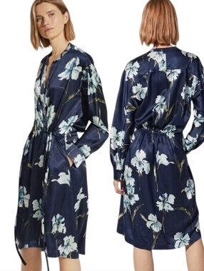 VINCE Satin Iris Print Blouson Dress - Size S